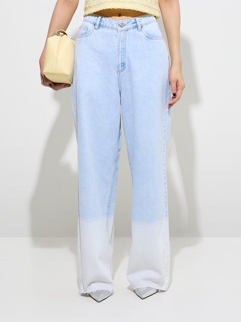 Nuon Light Blue Ombre Relaxed-Fit High-Rise Jeans - Image 3