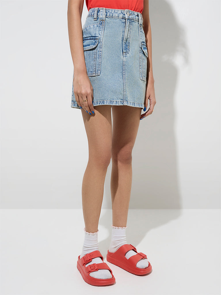 Nuon Blue Washed High-Rise Denim Skirt - Image 3