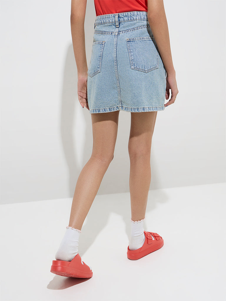 Nuon Blue Washed High-Rise Denim Skirt - Image 4
