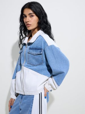 Nuon Blue Colour-Blocked Denim Jacket