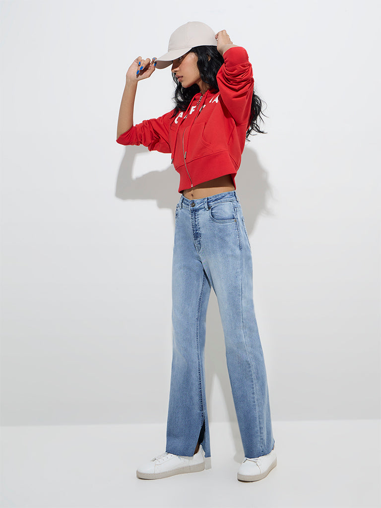 Nuon Red Text Design Cotton Crop Jacket - Image 3