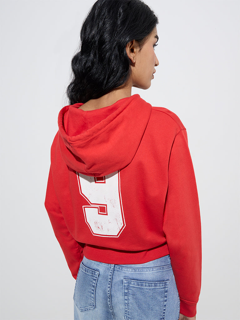 Nuon Red Text Design Cotton Crop Jacket - Image 4