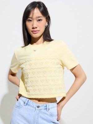 Nuon Yellow Self-Textured Cotton-Blend T-Shirt