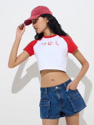 Nuon White Cowboy Themed Cotton-Blend T-Shirt