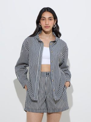 LOV Blue Striped Linen-Blend Shirt