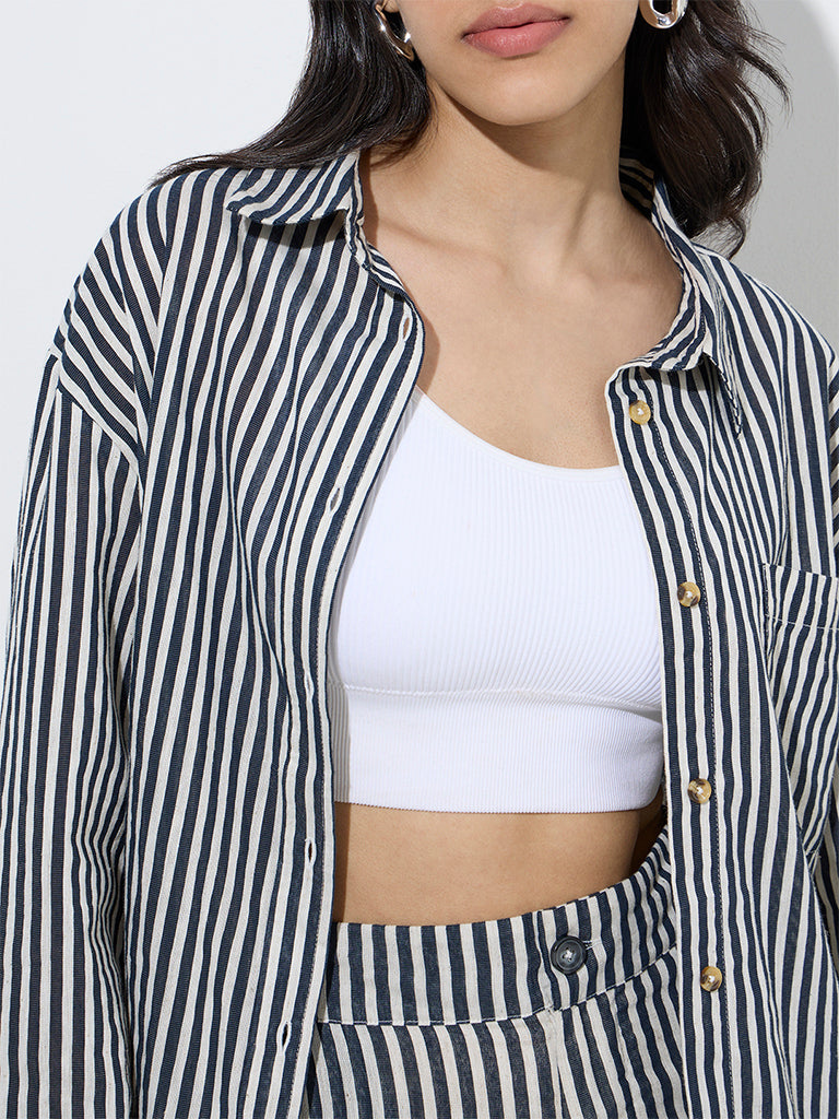 LOV Blue Striped Linen-Blend Shirt - Image 2