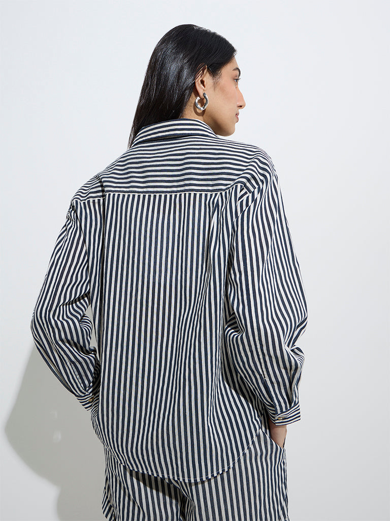 LOV Blue Striped Linen-Blend Shirt - Image 4