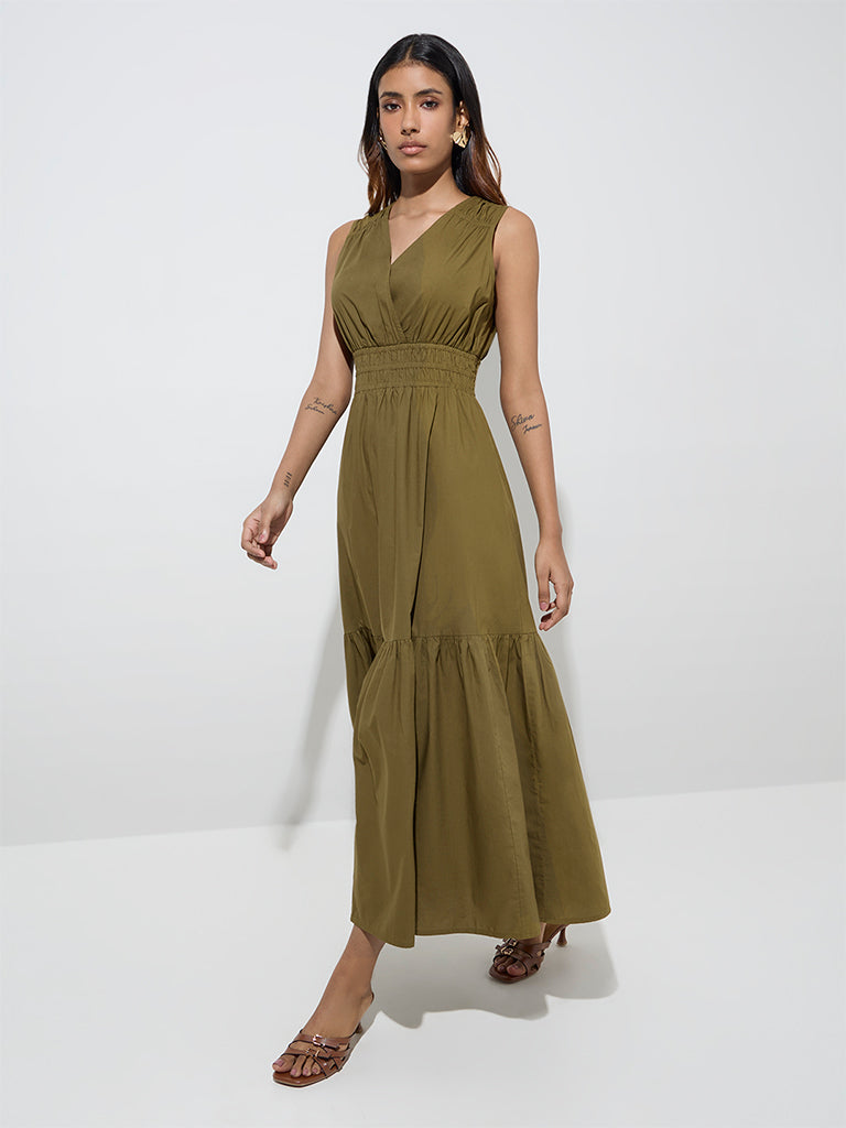 LOV Olive Cotton Tiered Dress - Image 4
