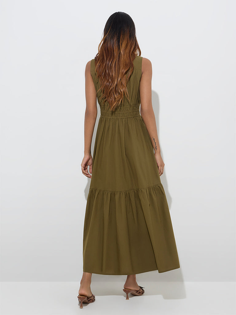 LOV Olive Cotton Tiered Dress - Image 5