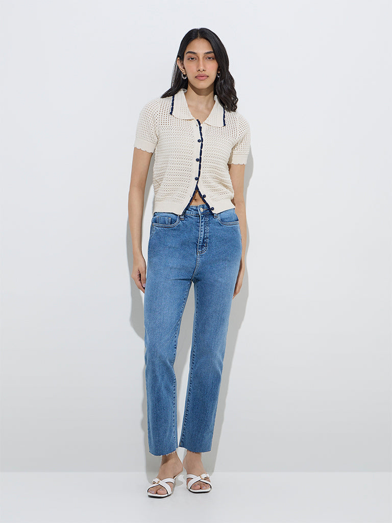 LOV Off-White Crochet-Knitted Cotton-Blend Cardigan - Image 3