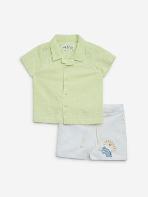 HOP Baby Lime Cotton-Blend Shirt with Shorts Set