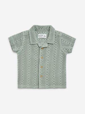 HOP Baby Sage Crochet-Detailed Cotton-Blend Shirt