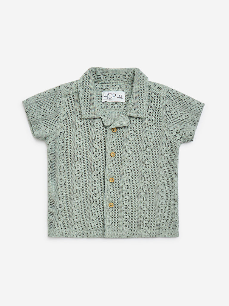 HOP Baby Sage Crochet-Detailed Cotton-Blend Shirt