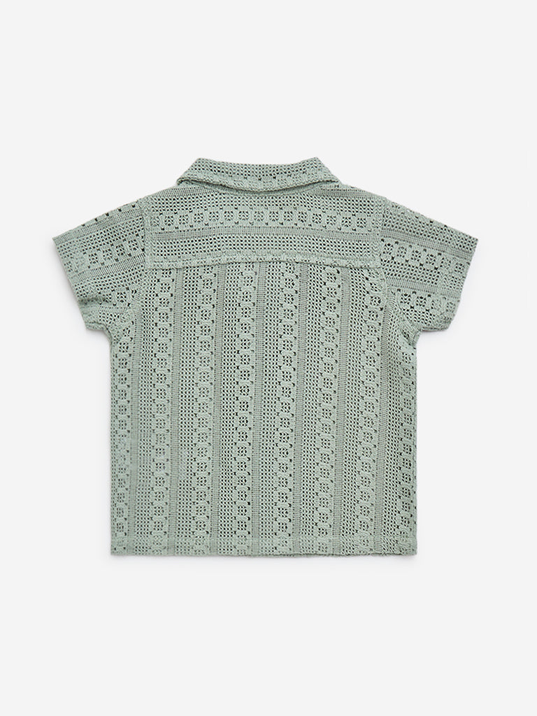 HOP Baby Sage Crochet-Detailed Cotton-Blend Shirt - Image 2