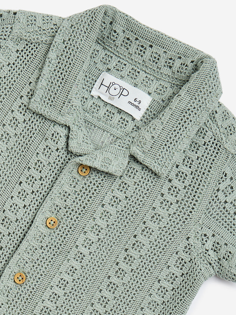 HOP Baby Sage Crochet-Detailed Cotton-Blend Shirt - Image 3
