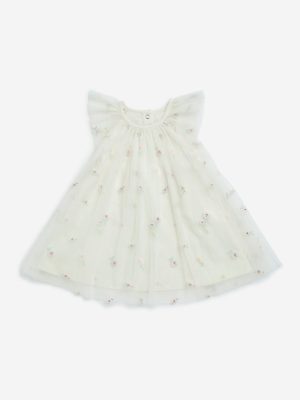 HOP Baby White Floral Embroidered Cotton A-Line Dress