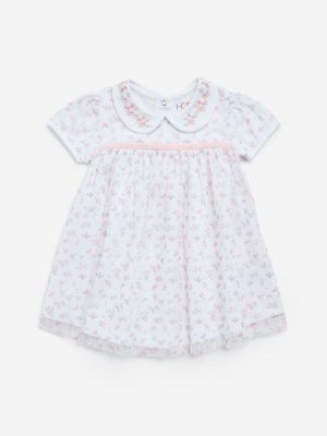 HOP Baby White Floral Printed Cotton A-Line Dress