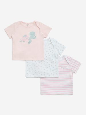 HOP Baby Pink Multiple Printed Cotton Tops - Pack of 3