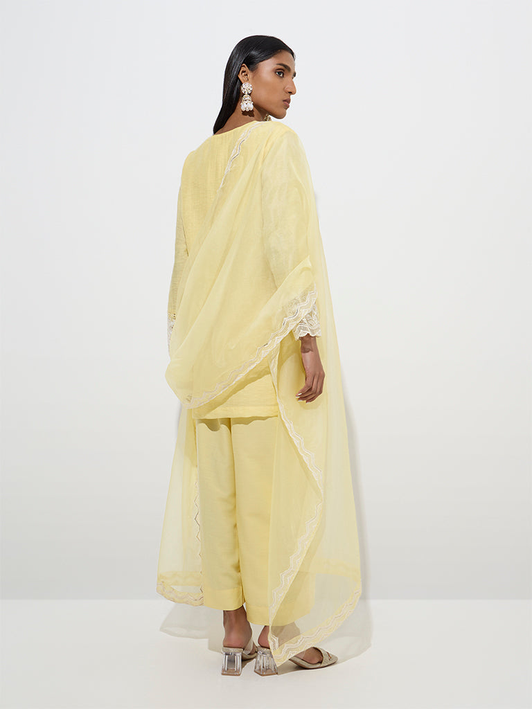 Vark Yellow Straight Kurti. Palazzos and Dupatta Set - Image 4