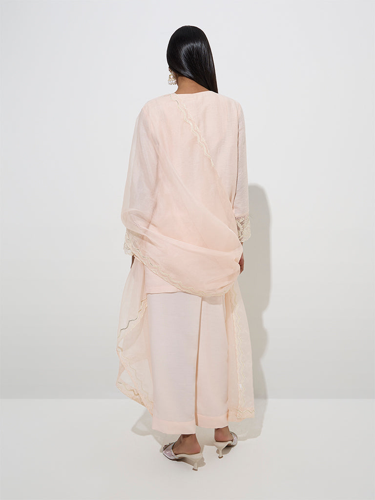 Vark Light Pink Straight Kurti. Palazzos and Dupatta Set - Image 4
