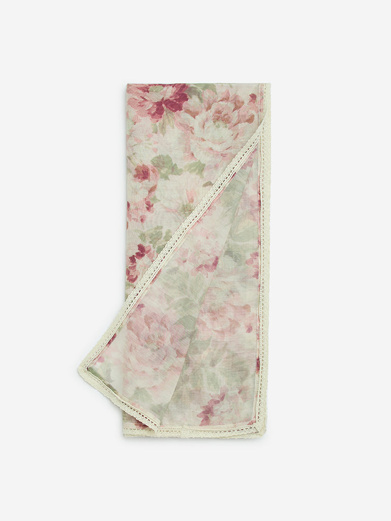 Zuba Multicolour Floral Design Cotton-Blend Stole - Image 2