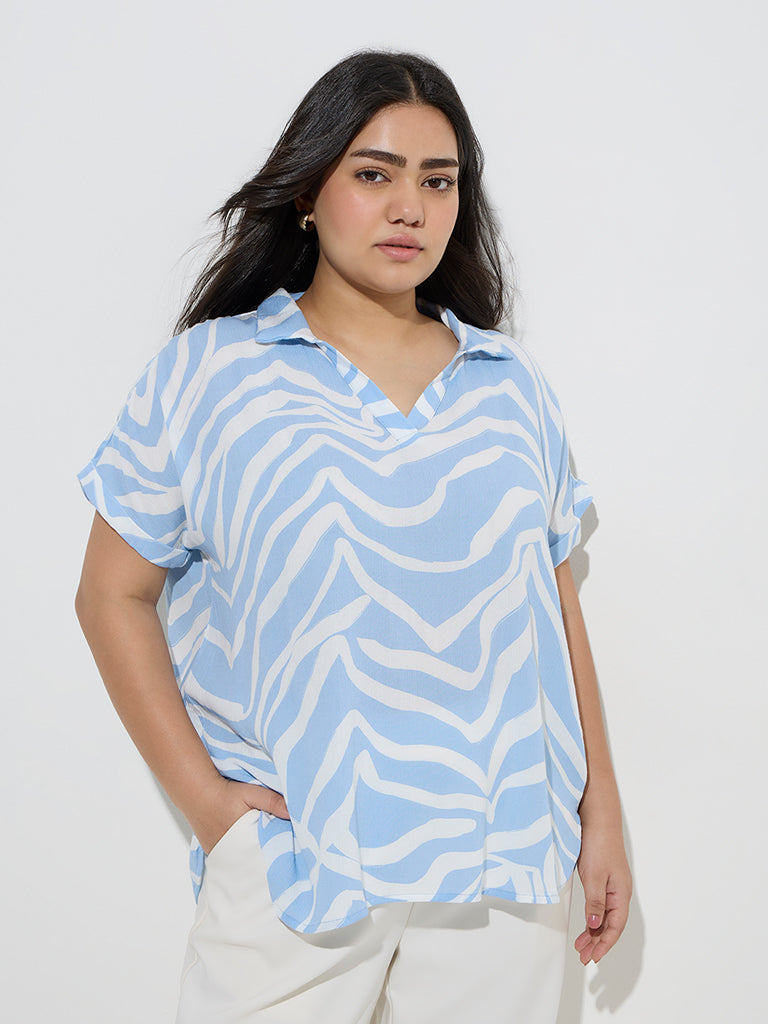 Gia Blue Abstract Printed Blouse