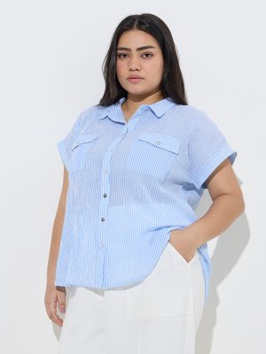 Gia Blue Stripe Printed Cotton Shirt