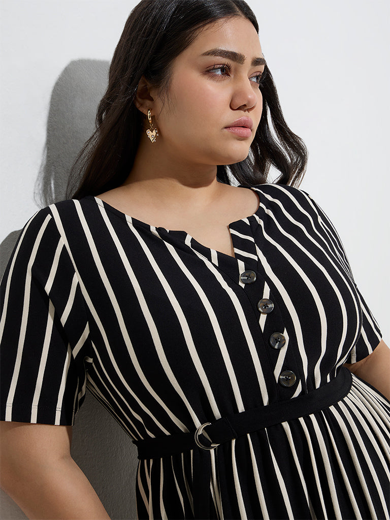 Gia Black Stripe Printed A-Line Dress - Image 2