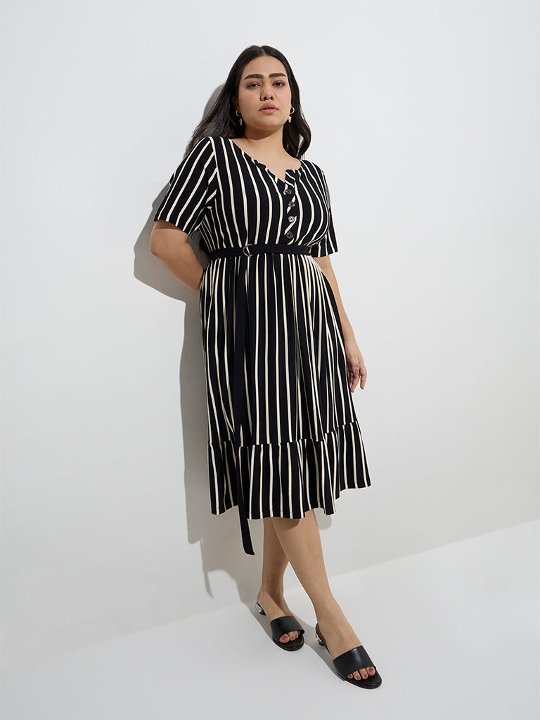 Gia Black Stripe Printed A-Line Dress - Image 3