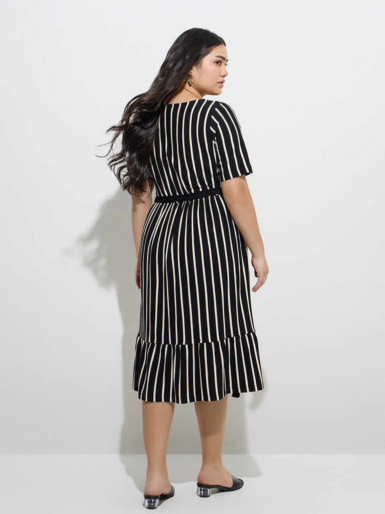 Gia Black Stripe Printed A-Line Dress - Image 4