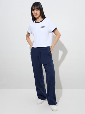 Studiofit Navy High-Rise Cotton Track Pants
