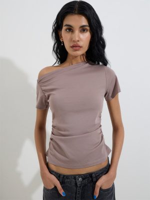 Nuon Taupe Ruched Top