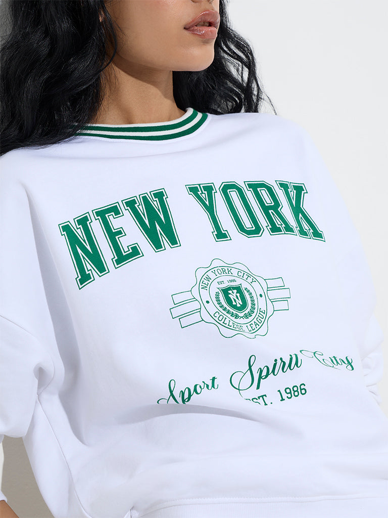 Nuon White Text-Printed Cotton Sweatshirt - Image 2