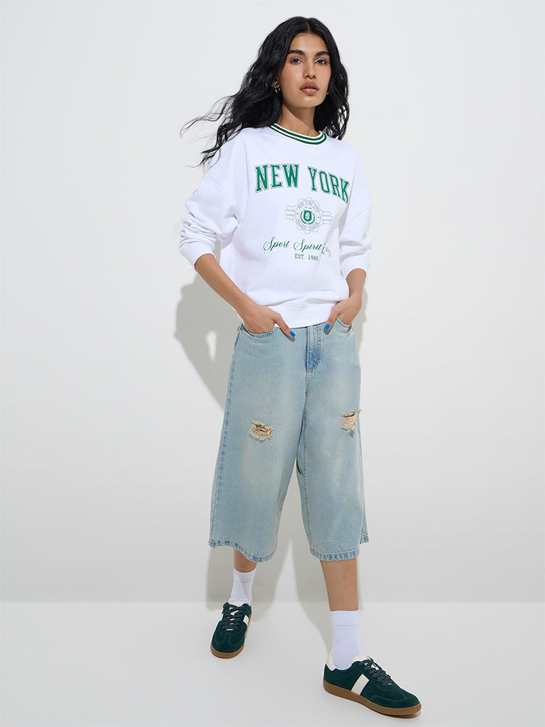 Nuon White Text-Printed Cotton Sweatshirt - Image 3