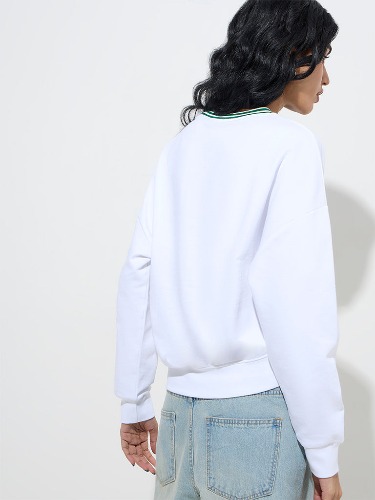 Nuon White Text-Printed Cotton Sweatshirt - Image 4