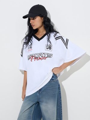 Nuon White Text Design Cotton-Blend T-Shirt