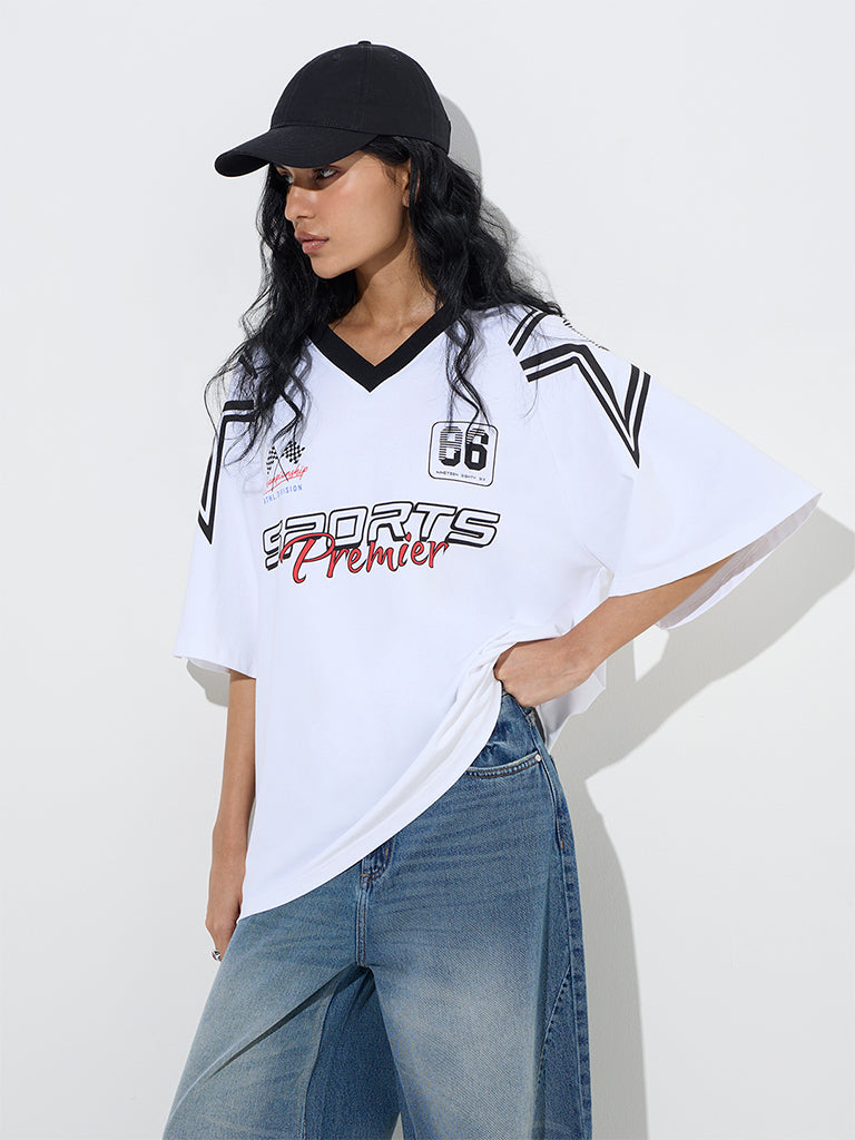 Nuon White Text Design Cotton-Blend T-Shirt