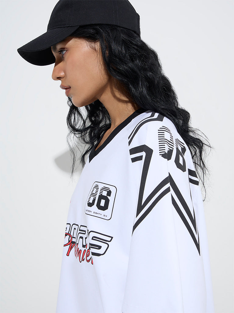 Nuon White Text Design Cotton-Blend T-Shirt - Image 2