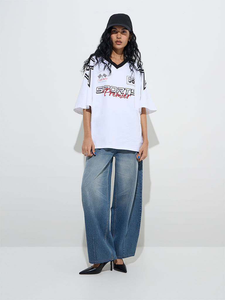 Nuon White Text Design Cotton-Blend T-Shirt - Image 3