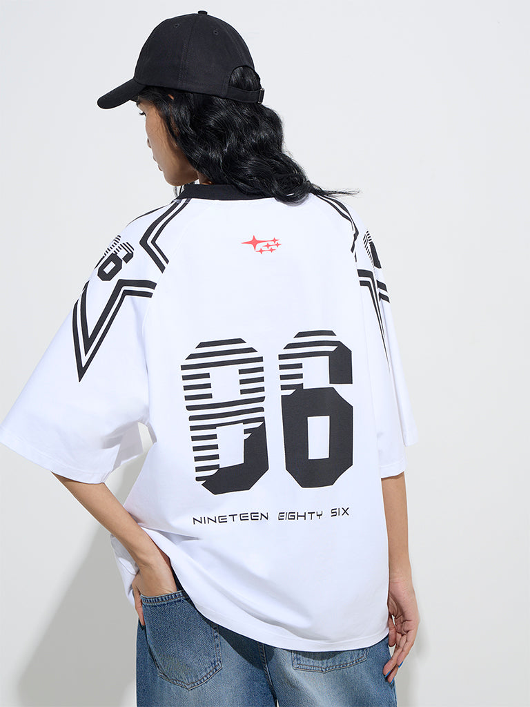 Nuon White Text Design Cotton-Blend T-Shirt - Image 4