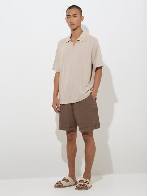 ETA Dark Brown Textured Relaxed-Fit Cotton-Blend Shorts
