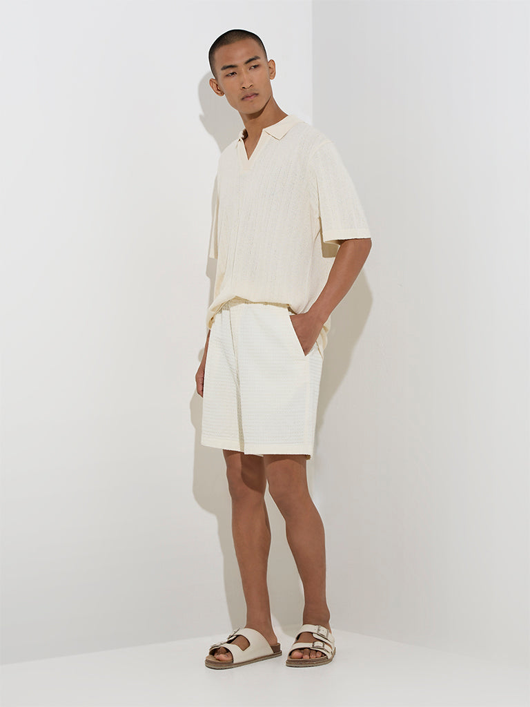 ETA Off-White Textured Relaxed-Fit Cotton-Blend Shorts