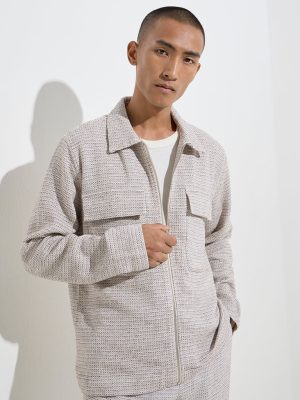 ETA Grey Knit-Textured Relaxed-Fit Cotton-Blend Shacket