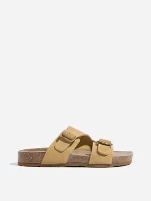 LUNA BLU Yellow Dual-Strap Leather Sandals