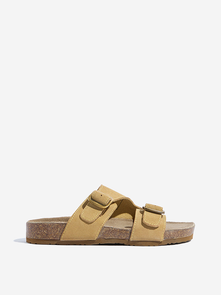 LUNA BLU Yellow Dual-Strap Leather Sandals