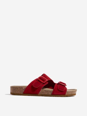 LUNA BLU Red Faux-Suede Leather Sandals