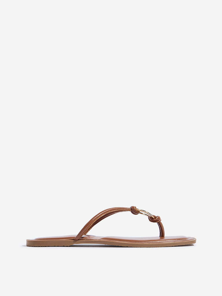 LUNA BLU Tan Metal-Detailed Slides