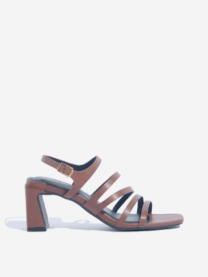 LUNA BLU Brown Multi-Strap Block Heel Sandals
