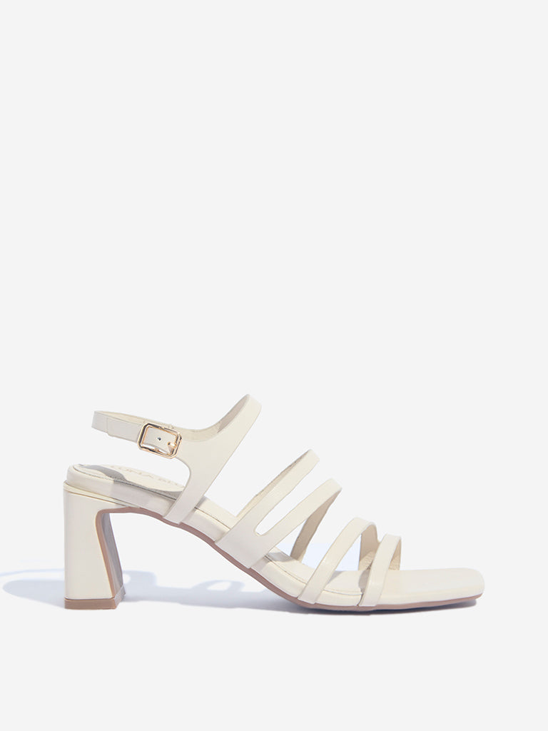 LUNA BLU Ivory Multi-Strap Block Heel Sandals