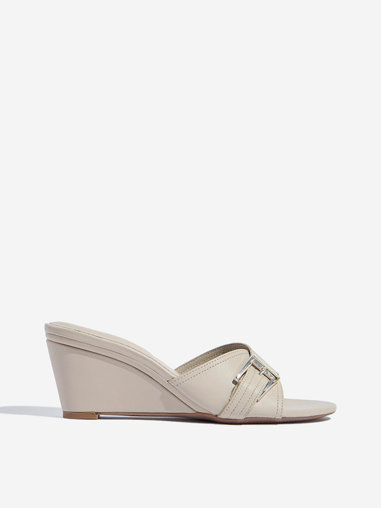 LUNA BLU Ivory Buckle-Detailed Wedge-Heel Sandals
